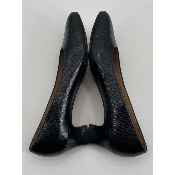 SALVATORE FERRAGAMO Black Leather Chunky Heels Pumps Sz 5.5 B - Picture 7 of 11